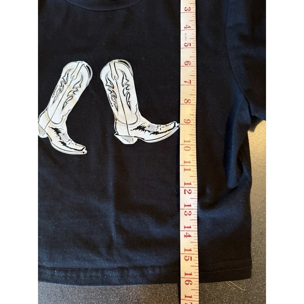NWOT Western Cowboy Boot Print Crewneck Cropped T-Shirt Rodeo Cowgirl Country M - Picture 4 of 7